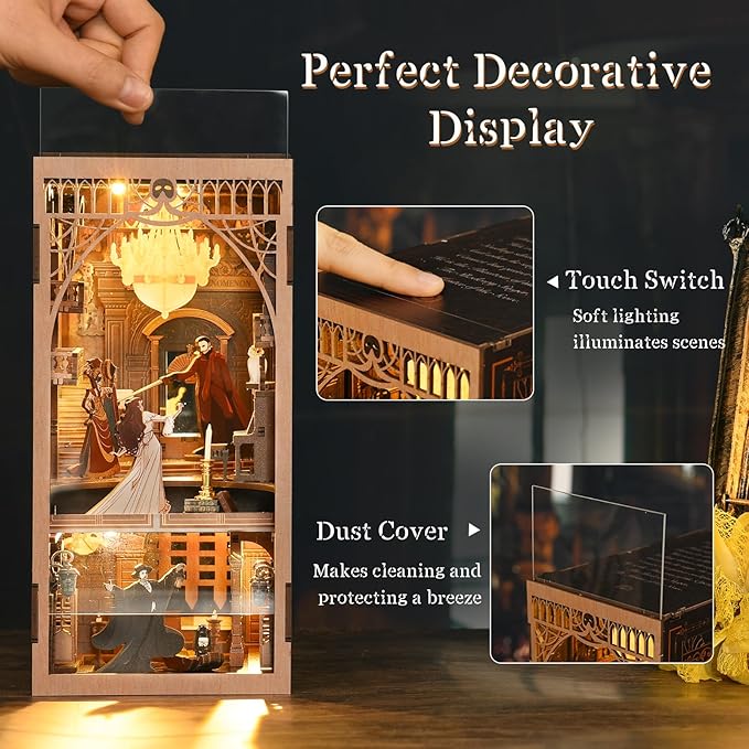 Book Nook Kit, DIY Miniature Dollhouse Booknook Kit, 3D Wooden Puzzle Bookend Bookshelf Insert with LED Light for Teens and Adults (Phantom of The Opera)