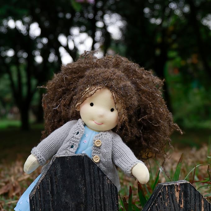 BlissfulPixie Handmade Waldorf Louise - 12" Soft Girl Rag Doll with Cute Plush, Ideal First Doll for Babies & Toddlers