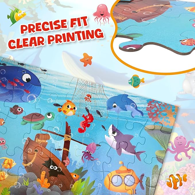Floor Puzzle for Kids Underwater Jigsaw Large Puzzles 35 Piece for Toddler Children Learning Preschool Educational Intellectual Development Toys 3-5 4-8 Years Old Gift for Boys and Girls