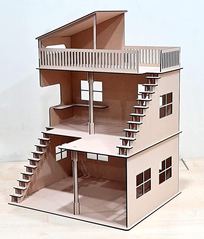 StonKraft Wooden Doll House Dollhouse - Home Decor, Construction Toy, Modeling Kit, School Project - Easy to Assemble 3D Puzzle