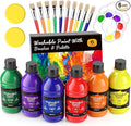 Nicpro Washable Paint for Kids, Kids Painting Set with 10 Paintbrushes, Palettes, Sponge, 6 Vibrant Colors 8.45oz, Non Toxic Washable Finger Paint for Toddlers Preschool Children Art Painting Supplies