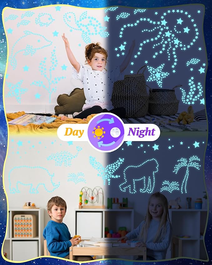201 Pcs Glow in The Dark Stars Stickers for Ceiling, Toddler Stocking Stuffers Wall Room Decor Gifts, Luminous 3D Glowing Stars Easter Basket Stuffers for Kids Boys Girls - Blue