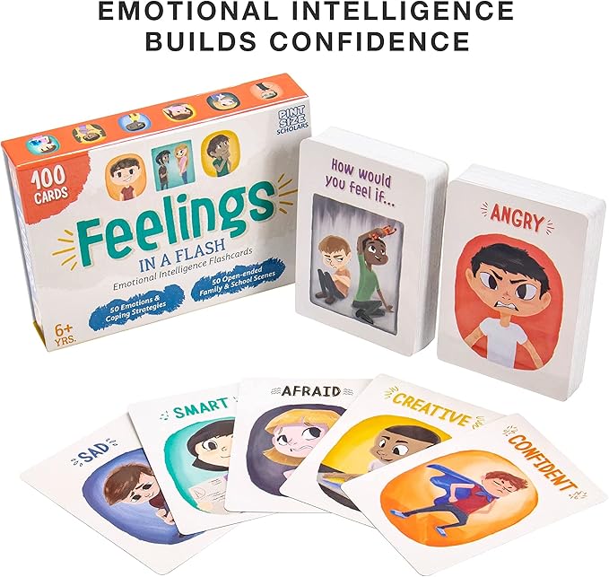 Feelings in a Flash - Emotional Intelligence Flashcard Game - Toddlers & Special Needs Children - Teaching Empathy Activities, Coping & Social Skills - 50 Scenario Cards, 50 Reaction Faces