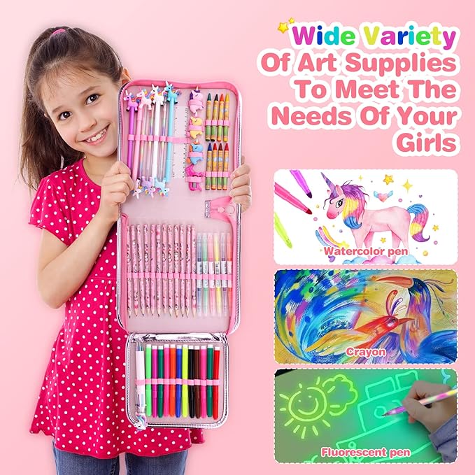 53PCS Fruit Scented Markers Set - Art Coloring Drawing Kits for Kids with Unicorn Pencil Case, Art Supplies for Kids Ages 4 6 8,Stationary Set Pencil,Crayon&Markers Stuff,Birthday Gifts Toys for Girls
