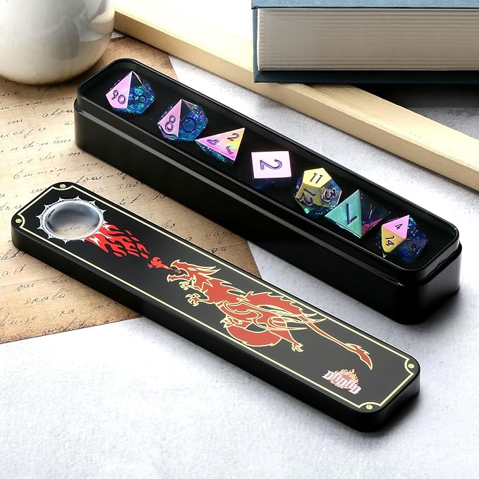 Iridescent Plating DND Dice, DNDND Handmade Resin Sharp Edge D&D Die with Gift Case for Dungeons and Dragon Tabletop Games (Iridescent Plating Green & Blue)
