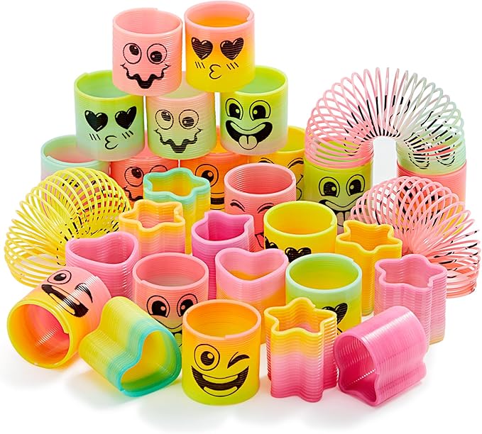 JOYIN 30 Pcs Spring Rainbow Party Favor, Mini Plastic Coil Spring Toy, Fidget Stress Coil Mini Springs Bulk Toys for Carnival Prize Birthday, Halloween Goodie Bag Stuffers