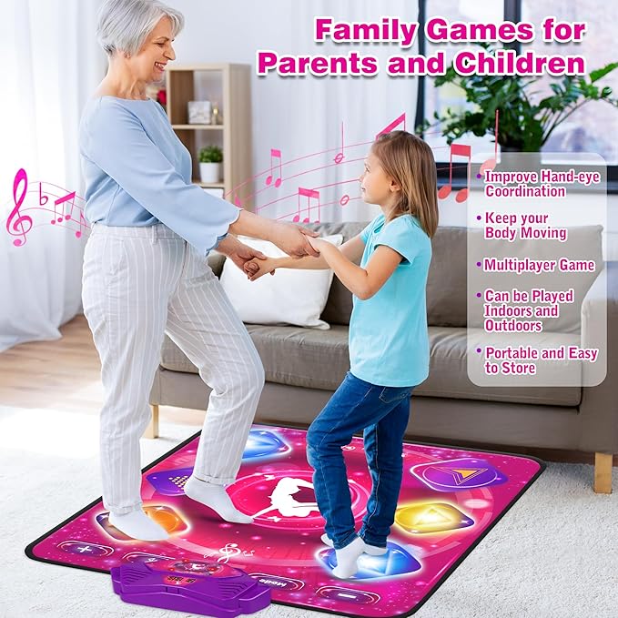 Dance Mat for Kids, Electronic Dance Pad with Wireless Bluetooth & LED Lights, Adjustable Volume, Built-in Music, 5 Game Modes, Xmas B-Day Gifts for 3+ Years Old Girls Toys (Bluetooth Type-Purple)