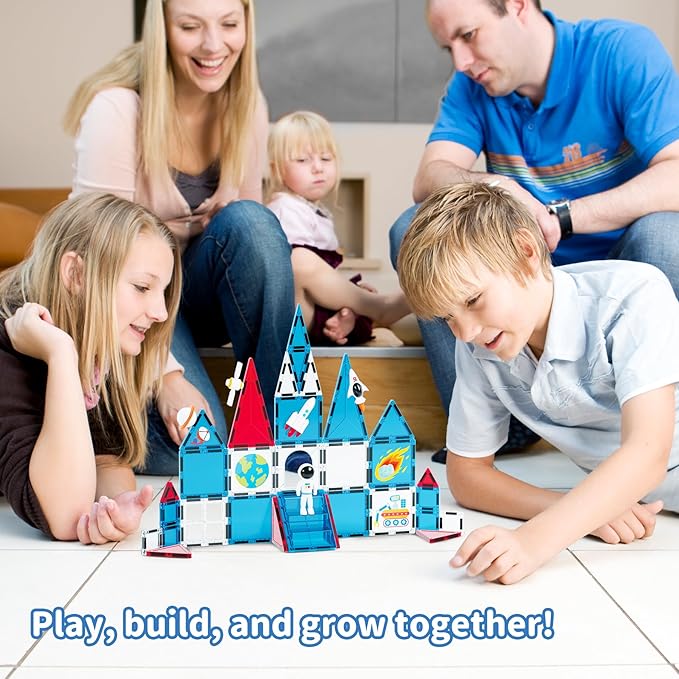 Space Exploration Magnetic Tiles (39PCS),STEM Building Set with Rocket & Astronaut,Preschool Learning Building Set for Ages 3-8, for Boys Girls (Satellite, Spaceship)