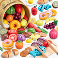 Wooden Play Food Sets for Kitchen Kids Velcro Fruits and Vegetables Cutting Toys for Toddlers Pretend Food Kitchen Accessories Playset Birthday for 3 4 5 6 Years Old Boys Girls