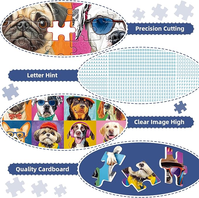 300 Pieces Puzzles for Adults,Large Pieces Multicolor Dogs Puzzle for Kids Teens Seniors,Funny Puppy Theme Jigsaw Puzzles for Kids Ages 8-10 8-12 10-12,Puzzles for Family Game Nights,20.5 x 15 in