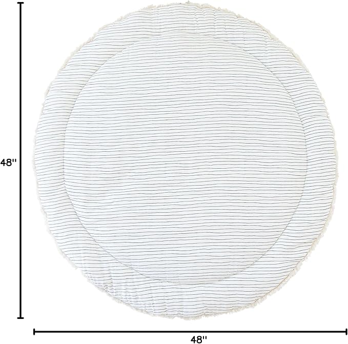 MakeMake Organics Organic Play Mat GOTS Certified Organic Cotton Nursery Floor Rug Washable Reversible Non Toxic Activity Mat Tummy Time Crawling Pad Thick Quilted (Round 48",Blue Stripes,Solid Ivory)