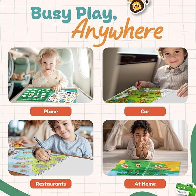 Excool Jelly Stickers for Toddlers - Waterproof Reusable Sticker Book for Kids, Easy to Clean Removable Animal Stickers for Kids, Reusable Sticker Books for Toddlers
