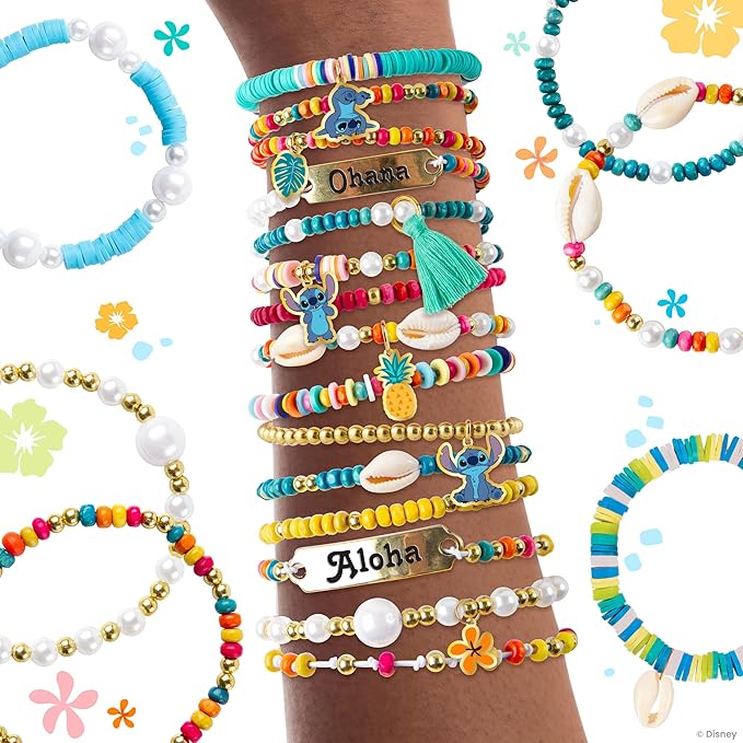 Fashion Angels Disney Stitch DIY Bracelet Making Kit, Includes 1,000+ Shell Beads, Tassels, & More, Lilo & Stitch Collectable Jewelry for Kids, Teen Girls & Boys