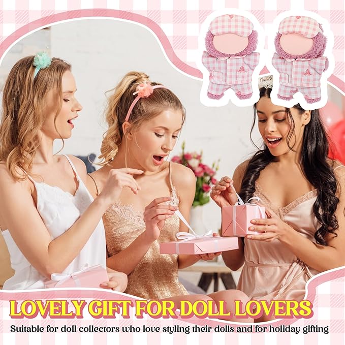 17cm Doll Clothes Pajamas Set with Pants Eye Mask Good Night Bedding Clothes Outfit Gifts Fits Most 17cm Dolls Accessories for DIY Dress up Lovers(Pink Bow)