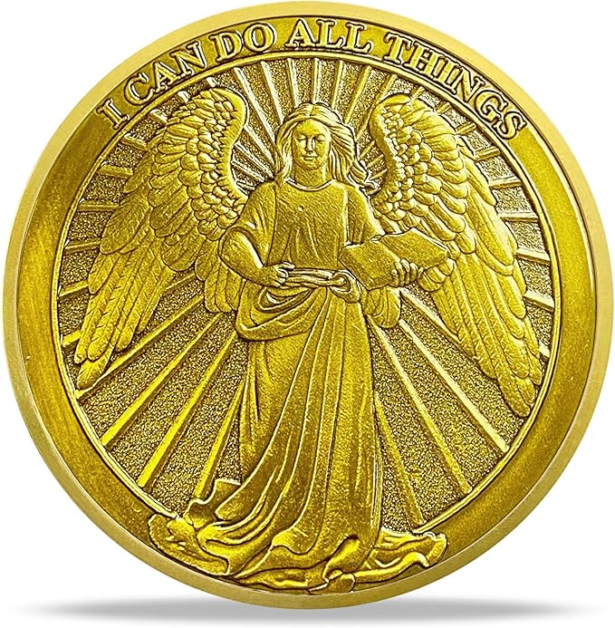 Christian Challenge Coin - Philippians 4:13 Angel Radiance Religious Coin for Faith & Strength | Ideal Christian Gifts for Men & Women Celebrating Faith and Strength (with Transparent Shell）