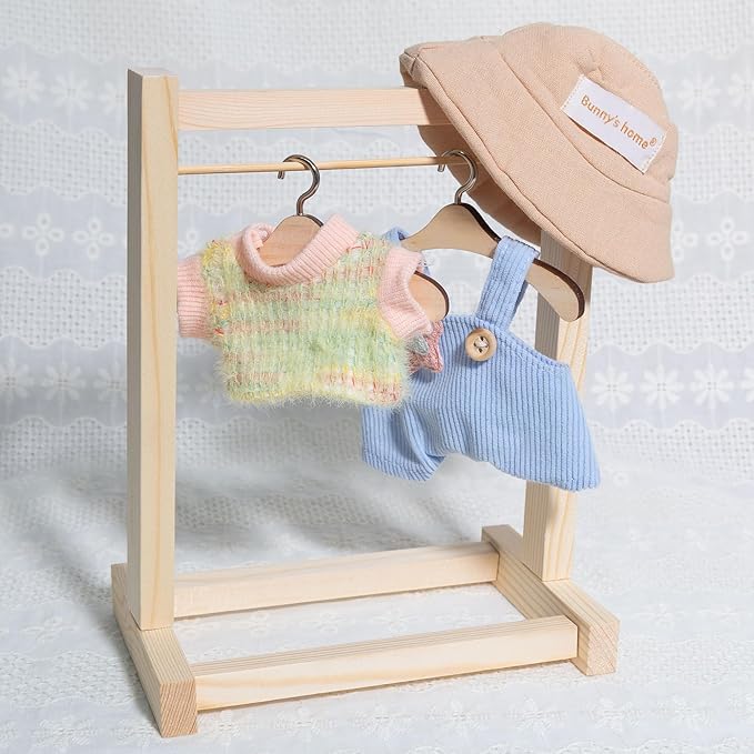 17cm Design Clothes for Labubu - Kawaii Chic Style Set for 17cm Dolls, Cute Doll Outfit with Accessories - Colorful T-Shirt + Star Light Blue Romper + Oatmeal Hat (Clothes Only)