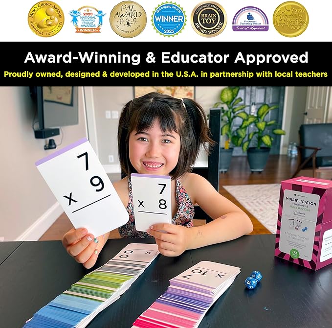 Think Tank Scholar 173 Multiplication Flash Cards + 2 Math Dice (Award Winning) All Facts 0-12 Answer on Back, for Kids in 2ND, 3RD, 4TH, 5TH, 6TH Grade Class or Homeschool - Games & Chart
