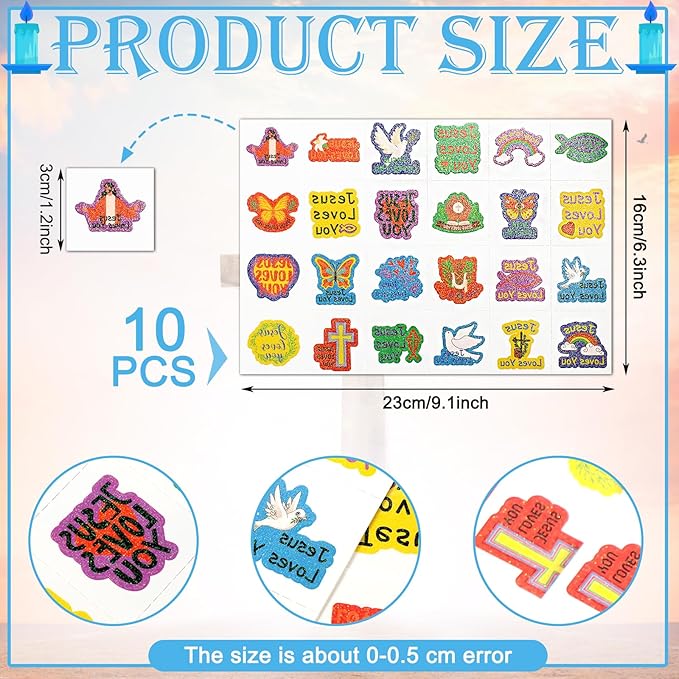 Landhoow 240 Pcs Jesus Loves You Tattoos Temporary for Kids Glitter Face Tattoos Cool Body Sticker Costume Accessory for Adults Boys Girls Party Favor