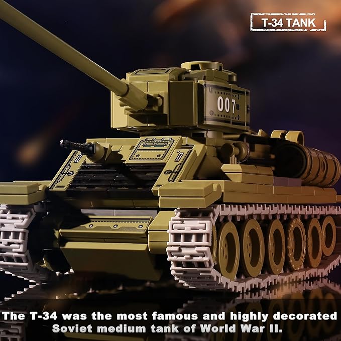 WW2 Army Tanks Toy Building Sets (1008 Pieces) Compatible with Lego, Create a Soviet T-34 & German Panzer 38(t) Tank, Great Military Model Toys Gift for Boys, Kids, and Teens Age 8+