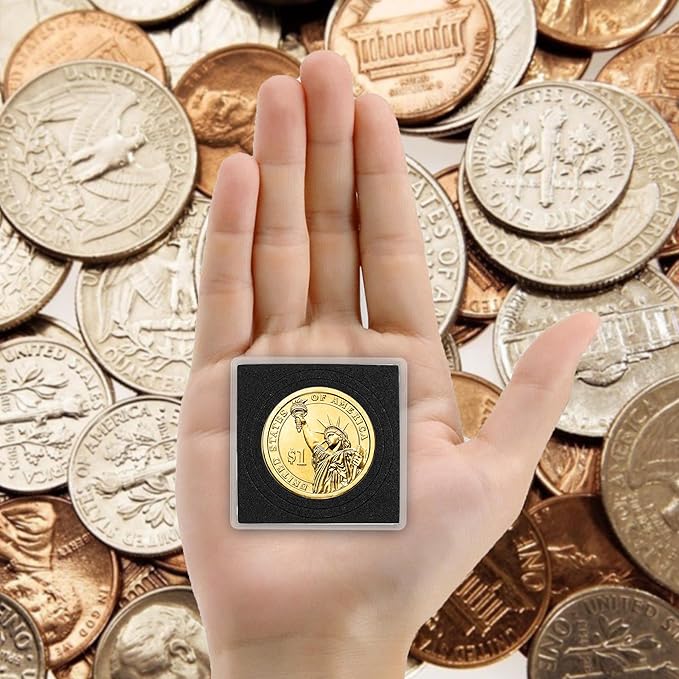 40 Pcs Coin Holders for Collectors, Clear Coin Cases with 5-Size Sponge Gaskets 20/25/30/35/40mm, Plastic Coin Slabs and Coin Protectors for Silver Dollar Collectors Collection Supplies, Black