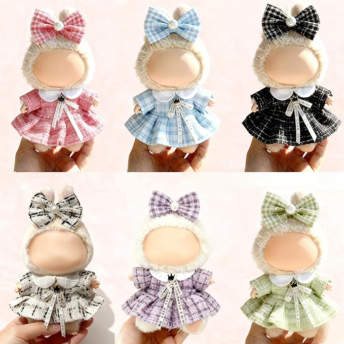 Clothes for LABUBU 17cm Doll (NO Doll), Outfit for LABUBU, Dress and Hairpin Set for LABUBU Dress Up, Fashion and Premium Dolls Accessories for LABUBU (Style Q)