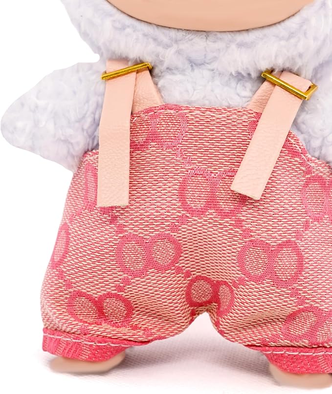 Clothes Compatible with Labubu 17cm Dolls, Premium Handmade Dolls Accessories with Chic Grid Hat & Clothes 2 Piece Set, High-End Fashion Outfit for Play & Display, No Doll, Pink