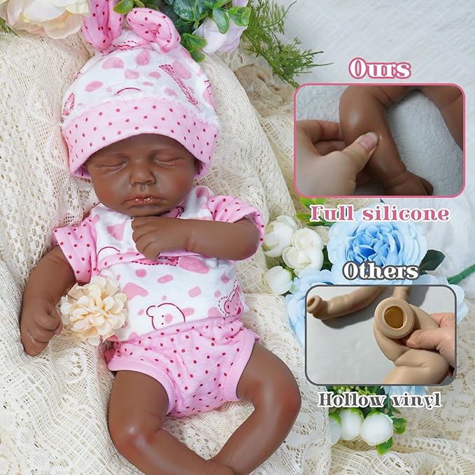 Reborn Baby Dolls Silicone Full Body 12in Weighted Real Life Closed-Eyes Girl Dolls Lifelike Newborn Baby Soft Body Flexible Limbs Not Vinyl