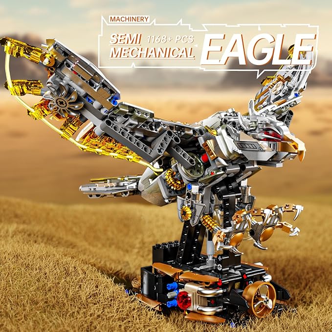 Mechanical Eagle Building Block Set 3D Poseable Model with Articulated Wings & Talons STEM Toy for Kids & Adults Ideal Gift for Engineering, Nature & Animal Lovers