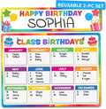 Momo & Nashi Happy Birthday Poster For Classroom 2pc - Back to School Supplies Classroom Birthday Chart Poster Bulletin Board Decorations for Teacher Elementary & Kindergarten
