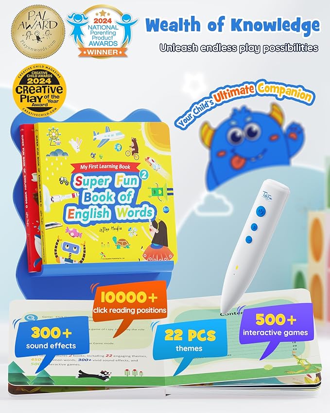 Talking Pen Books Sets, Interactive Audio Sound Books , Learning Electronic Toys for Toddlers Kids Age 1-4, Autism Sensory Games, Early Educational Birthday Gifts for Boys and Girls