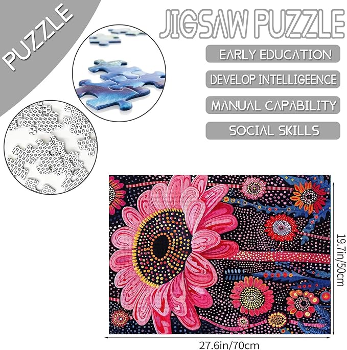 Pink Gerber Flower Jigsaw Puzzle 1000 Pieces Puzzles for Adults,Floral Pink Petal Jigsaw Puzzles for Challenging Family Activity Games Colorful DIY Flowers Craft Puzzle for Home Decor Gift