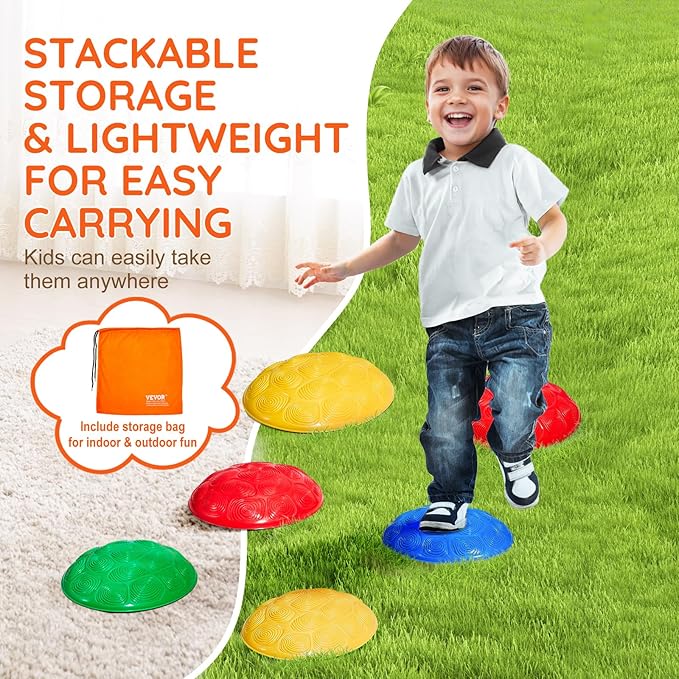 VEVOR Turtle Balance Stepping Stones, 6 PCS, Up to 220 lbs Kids Turtle Jumping Stones Steps Stones, Toddler Obstacle Course Coordination Game Toys Indoor or Outdoor Play for Children Aged 3 4 5 6 7 8+