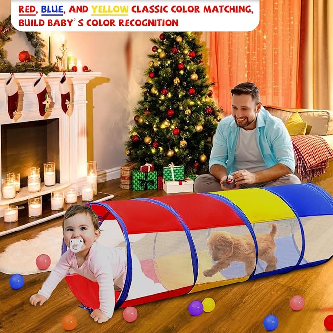 Kids Play Tunnel for Toddlers 1-3, 6 Foot Baby with 2 Mesh Sides Pop Up Crawling Toys 1 3 4 Year Old Girl Boy Birthday Gift, Indoor Outdoor Toddler Children or Dog