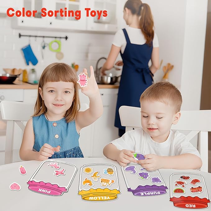 Magnetic Color Sorting Set for Fridge Toddlers 2 3 4 5 Montessori Color Learning for Whiteboard Basic Vocabulary Learning Kitchen Toys Kids pre-k Homeschool Classroom Must Haves