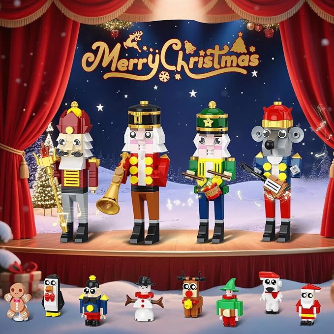 HOGOKIDS Advent Calendar 2025 Nutcracker Theater Building Set with Light, 24 Day Christmas Countdown Calendar 3.6 Mini Building Block Toy with 4 Nutcracker & 8 Minifigures, Gift for Adult Girl Boy 10+
