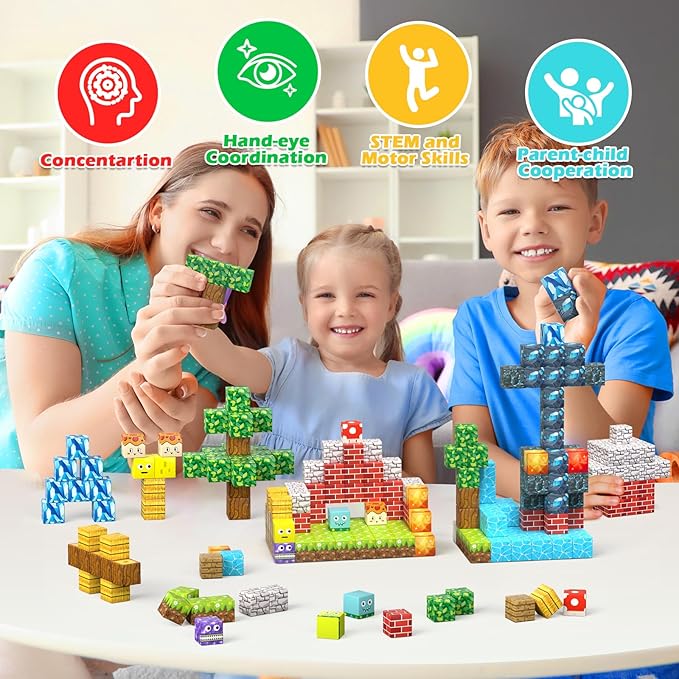 200PCS Magnetic Blocks - Magnetic Building Blocks Set, Classroom Must Haves Magnet Sensory Autism Toys, Construction Stacking Toys for Kids Boys Girls Age 3+ Years Old