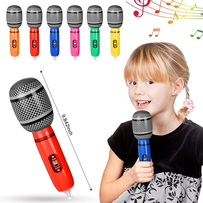 37 Pcs Inflatable Rock Star Instrument Set, 12 Blow up Guitar 36 Inch 12 Inflatable Microphone 12 Bass with a Pump for 80s Themed Party Carnival Birthday Party Decorations