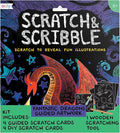Ooly Scratch & Scribble 10pc Art Kit with 8 Total Scratch Cards (4 Illustrated, 2 Blank, 2 Rainbow) with Scratching Tool and Sparkled Stickers, Art Set Gifts for Kids - Dragons