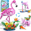 HOGOKIDS 3 in 1 Pink Flamingo Building Set with Flowers, Animal Figure with 3 Building Options - Flamingo, Bunny, or Dolphin, 558PCS Creative Easter Birthday Gift, Learning Toy for Kid Girl Boy Age 6+