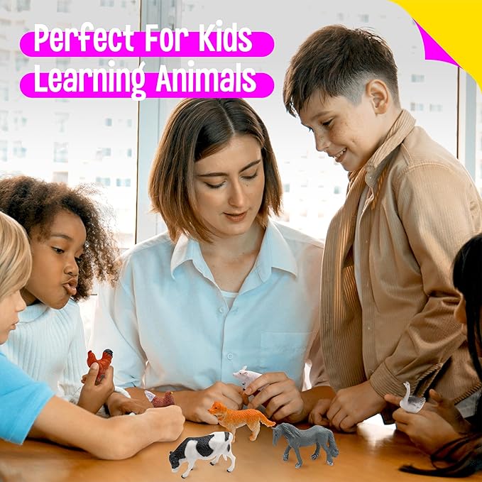 SpriteGru 12 Farm Animal Figurines for Kids, Plastic Animal Toys Tiny Portable Farm Creature Figures Playset Montessori Toys Educational Game for Homeschool Preschool Toddler Kids