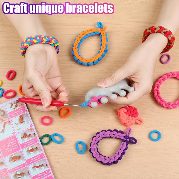 FUNiOi Kids Art and Craft Kit, Rubber Band Bracelet Make Toy, Cat Weaving Comb, 1000+ Colorful Hair Ties, DIY, Organizer Case, Gift for Girls 7-12 Years