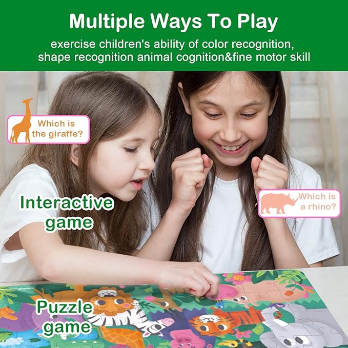 TAOZI&LIZHI Puzzles for Kids Ages 4-6, 6-8, Jungle Animals Toddler Puzzle Age 2-4, Jigsaw Floor Puzzles for Kids Ages 3-5, Puzzles Gifts Toys for Boys Girls Children (46 pcs, 2 x 3 feet)