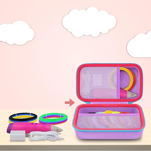 co2CREA Storage Organizer Case for 3D Printing Pen Set, Hard Case Compatible with SCRIB3D P1/Advanced, MYNT3D Super/Advanced, 3Doodler Start+/Flow/PRO and Filament Refill（Purple Case + Blue Zipper）