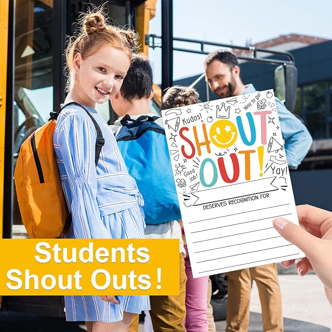 50Pcs Shout Out Card, Appreciation Cards for Teachers Students Employees Office Staff, Kudos Cards Team Classroom Good Behavior Incentive, Motivational Card for School or Workplace (Smiley Face)