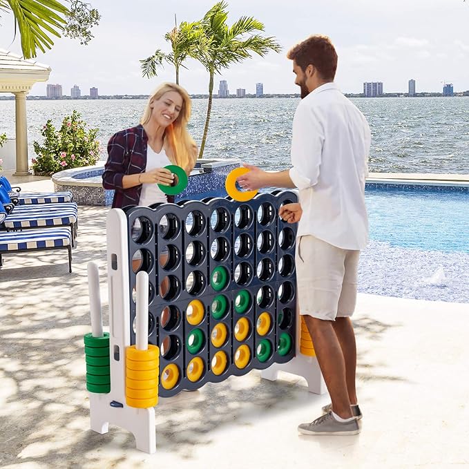 Costzon Giant 4-in-A-Row, Jumbo 4-to-Score Giant Game Set for Kids & Adults, Indoor Outdoor Yard Connect Game, 3.5FT Tall with 42 Jumbo Rings & Quick-Release Slider, Perfect for Family & Party Games