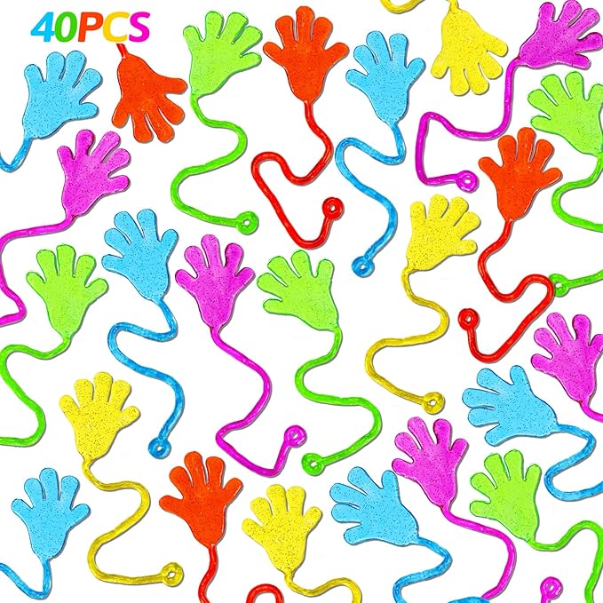 40PCS Glitter Sticky Hand Party Favors for Kids Birthday Supplies Halloween Goodie Bag Stuffers Classroom Treasure Box Carnival Prizes Bulk Treat Trinkets Pinata Fillers Mini Stuff Stretchy Toys