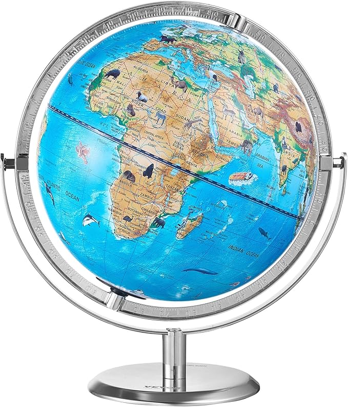 VEVOR Educational World Globe, 10 in/254 mm, Interactive Globe for Kids, with AR Golden APP, 720° Rotation, LED Night Lighting, 197 National Geographic Knowledge, STEM Toy, for Children Ages 4–10