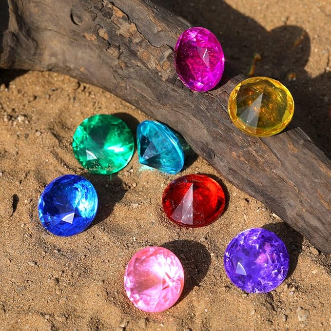 Diving gem Pool Toys Sand Toys,14Colorful Diamond Treasure Chest Summer Swimming gems Pirate Diving Toy Set Underwater Swimming toyChildren's Game Gifts for Boys and Girls(Silver White)