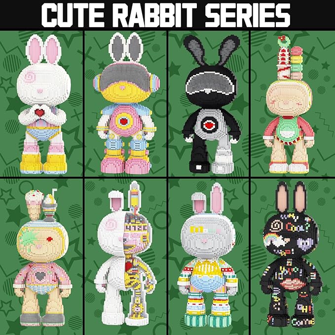 Rabbit Animal Micro Building Blocks Set for Adults Cute Large Sets Toys Gift Kids 7550 Pieces 55cm High Series