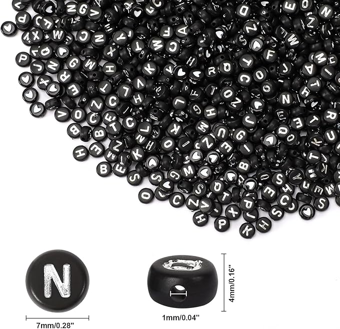 Letter Beads, DECYOOL Acrylic Alphabet Beads with 1 Roll Elastic String for Bracelet Necklace Jewelry Making Supplies (Black White)